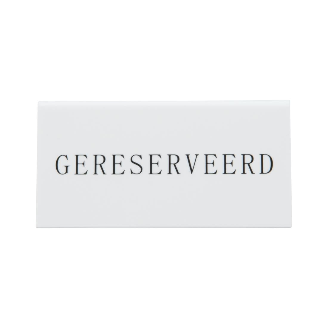 CU915 Securit Reservering tafelstandaards met Nederlands: 'Gereserveerd' Wit Acryl standaarden met zwart lettertype (box 5)