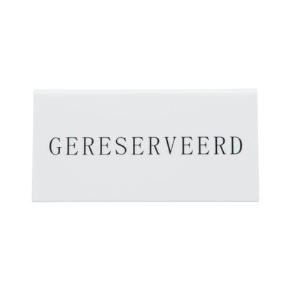 CU915 Securit Reservering tafelstandaards met Nederlands: 'Gereserveerd' Wit Acryl standaarden met zwart lettertype (box 5)