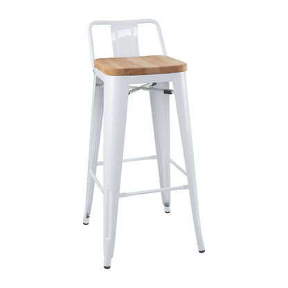 FB625 Bolero Bistro Hoge Krukken Met Rugleuning En Houten Zitkussen Wit (4 Stuks)