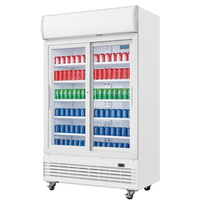 GE581 Polar G-serie tweedeurs displaykoeling met lichtbak 950L schuifdeuren