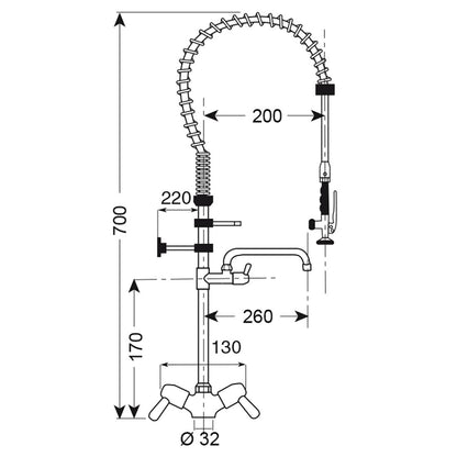 CY798 Gastro M voorspoeldouche monobloc laag model met zwenkkraan