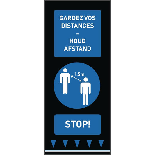 FN877 Social distancing vloermat 150x65cm blauw - mensen (let op: Franse & Nederlandse tekst)