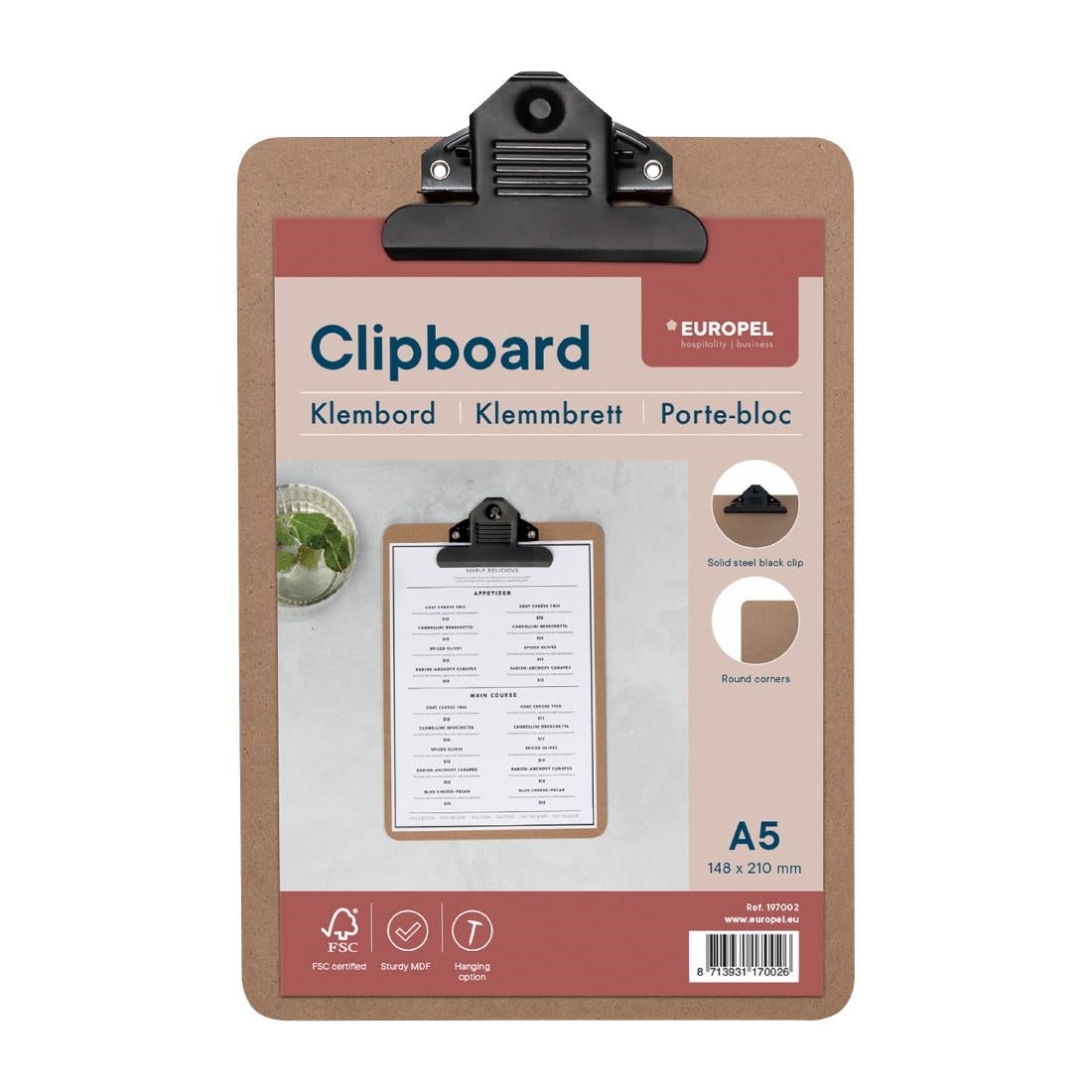 HU469 Europel Klembord A5 Portret Hout 148 x 210 Mm