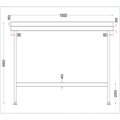 DR023 Holmes roestvrijstalen wandtafel met opstand 1500 mm