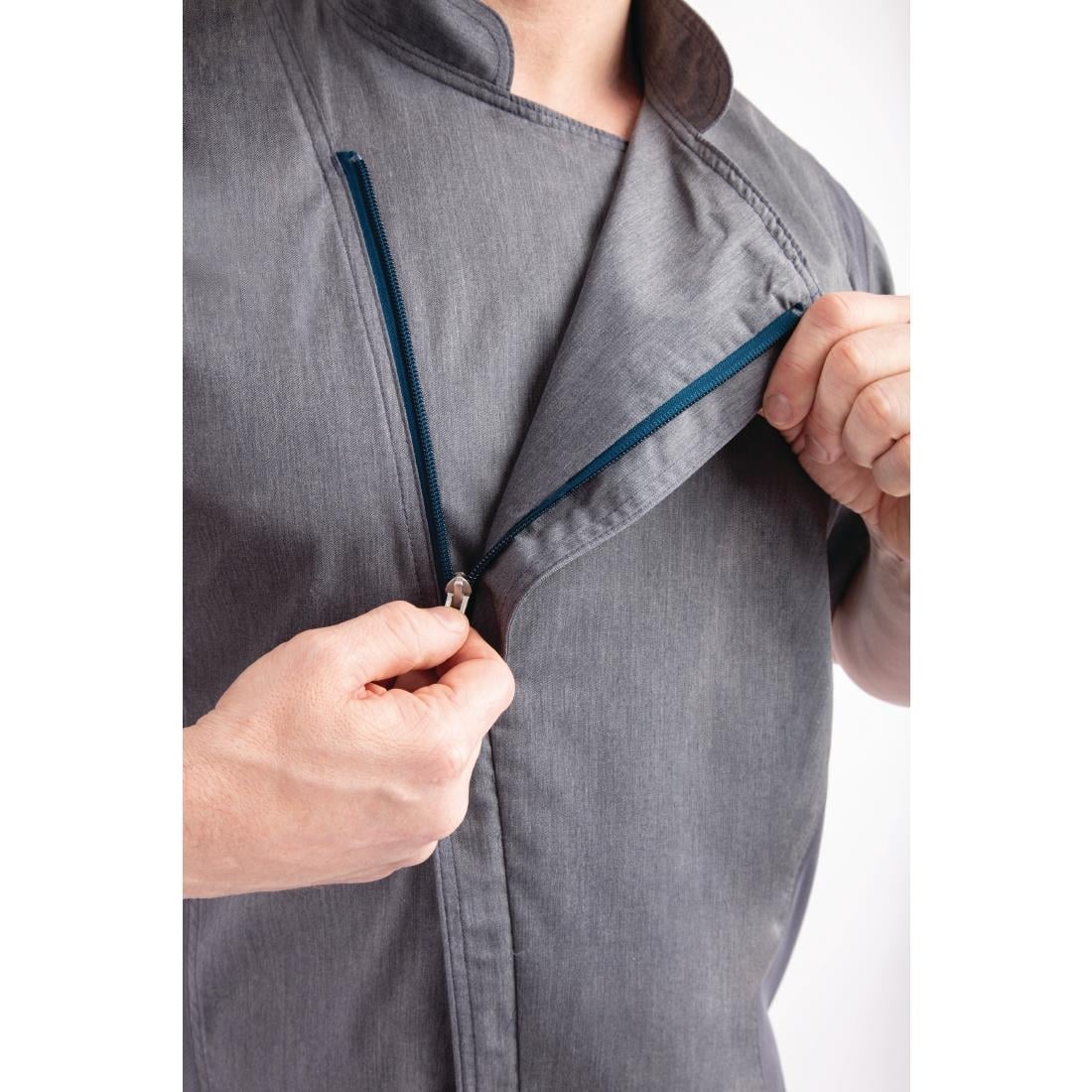 BB267-XL Chef Works Urban Springfield unisex koksbuis met rits korte mouw inktblauw XL