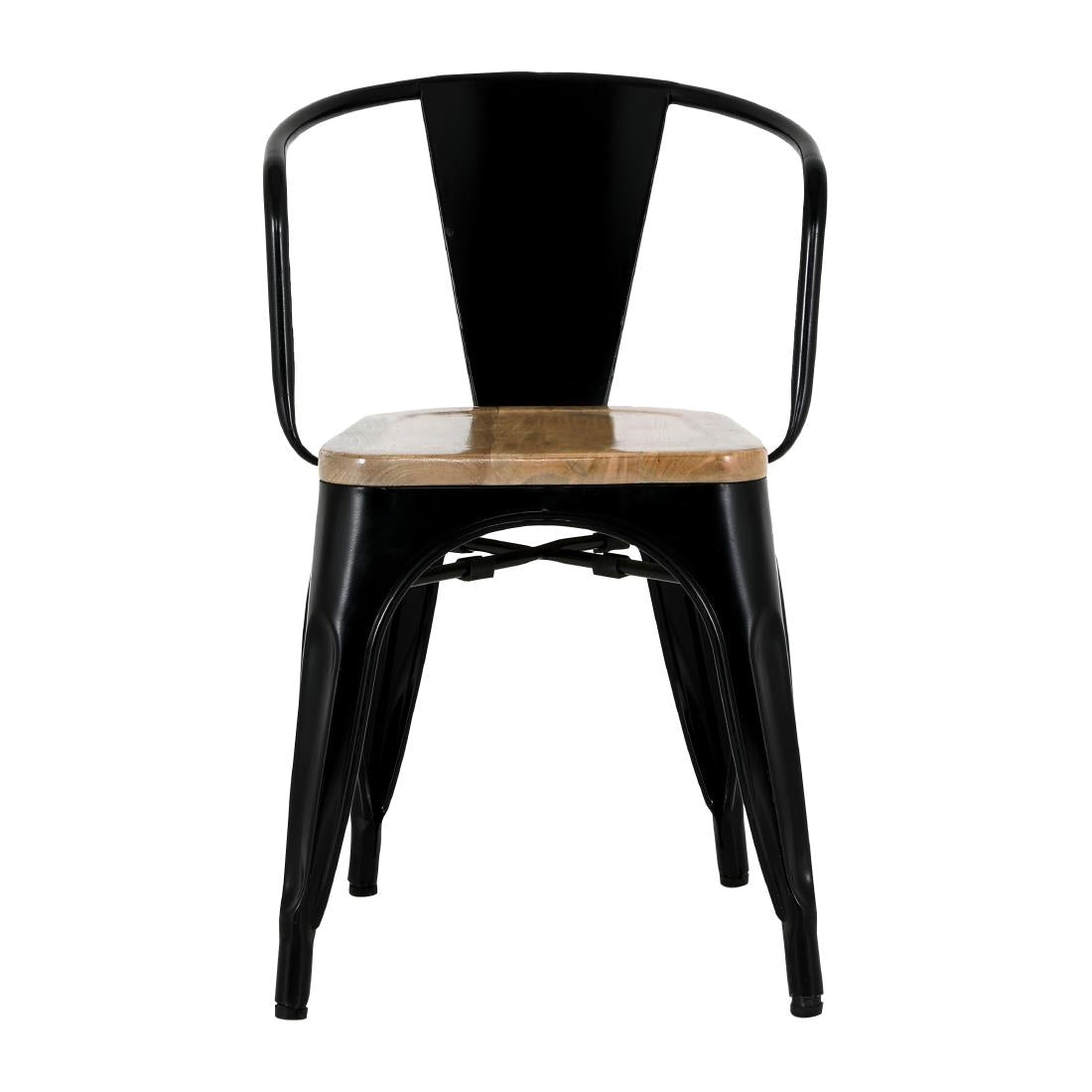 HZ804 Bolero Bistro Curve Armstoelen met Houten Zitting Zwart (4 stuks)