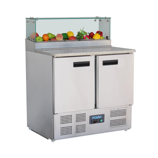 GH266 Polar G-serie 2-deurs pizza koelwerkbank met opzetkoelvitrine 256Ltr