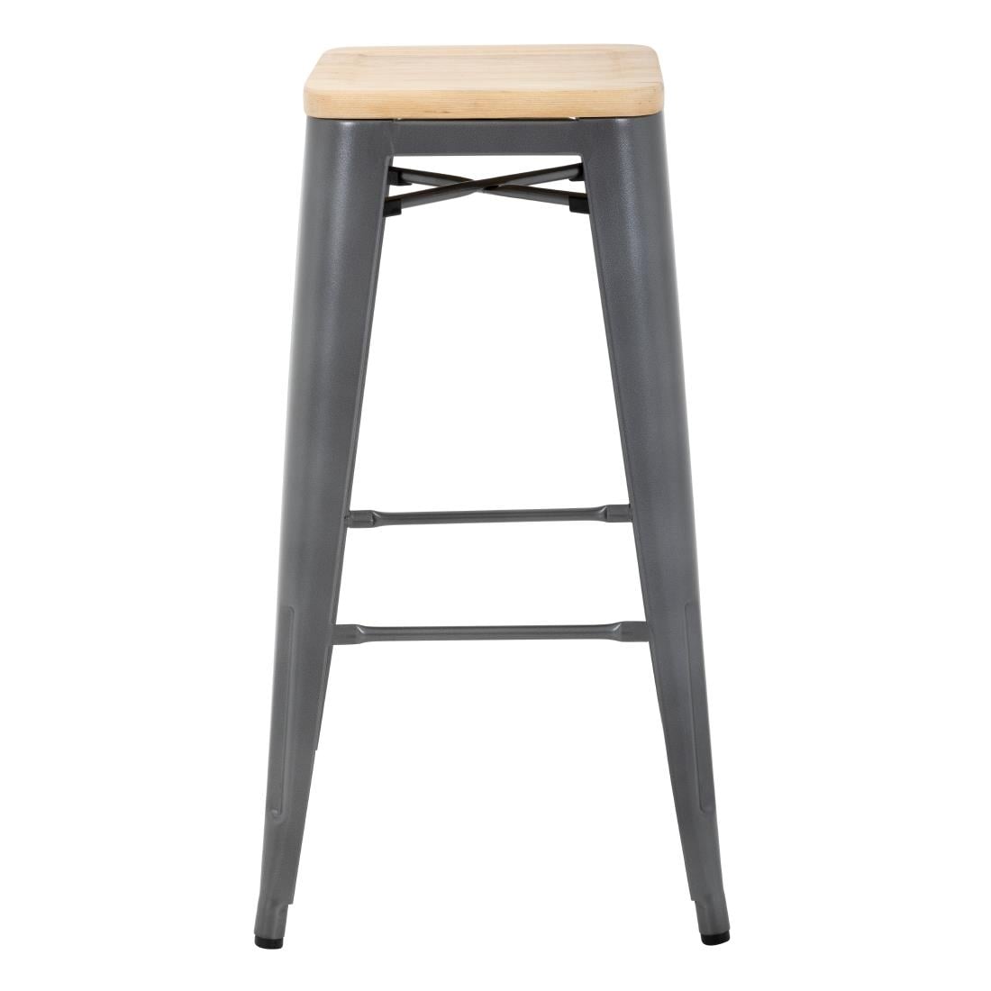 GM639 Bolero Bistro stalen barkruk met houten zitting - grijs (4 stuks)