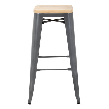 GM639 Bolero Bistro stalen barkruk met houten zitting - grijs (4 stuks)