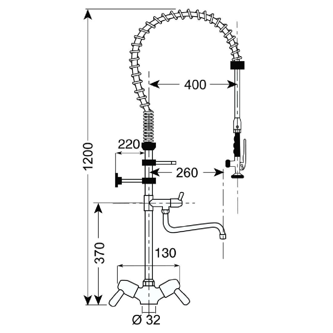 CY797 Gastro M voorspoeldouche monobloc hoog model met zwenkkraan