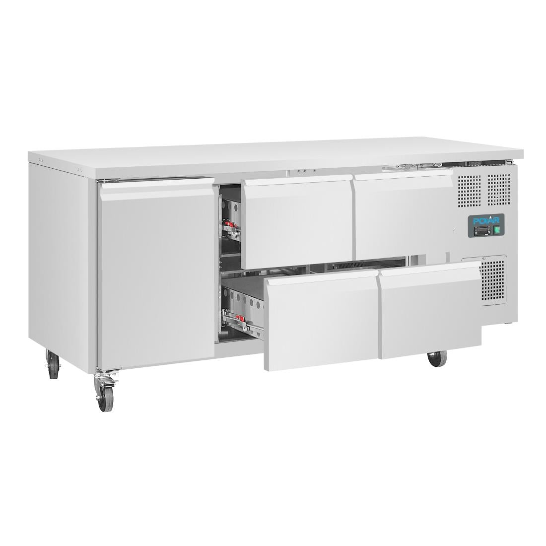 UA020 Polar U-serie koelwerkbank 1 deur 4 lades 358Ltr
