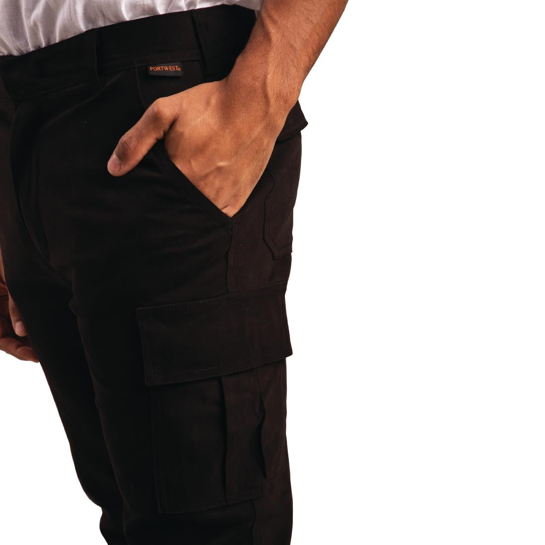 BB463-38 Slim fit stretch cargo broek zwart 38