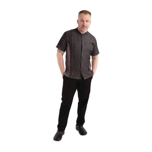 BB279-S Chef Works Urban Tribeca denim koksbuis met drukknopen korte mouw grijs S