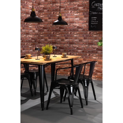 HZ810 Bolero Bistro Eettafel Met Mangohouten Lattenblad En Zwarte Poot 1200mm