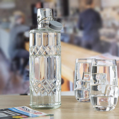 DN816 Olympia geo glazen waterfles met stop 1 liter (6 stuks)