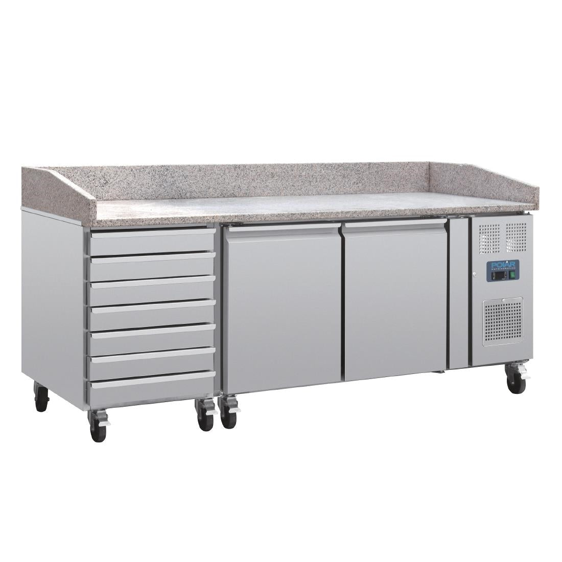 UA080 Polar U-Serie Dubbele Deur Pizzacounter met Granieten Blad en Deegladen 290Ltr