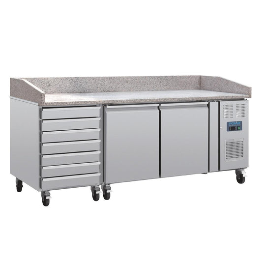 UA080 Polar U-Serie Dubbele Deur Pizzacounter met Granieten Blad en Deegladen 290Ltr