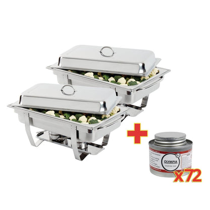 S506 SPECIALE AANBIEDING Olympia Milan Chafing Dish x2 met Olympia vloeibare brandpasta x72