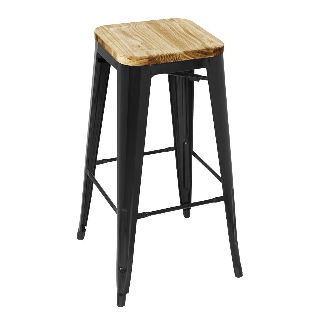 GM640 Bolero stalen barkruk met houten zitting - zwart (4 stuks)