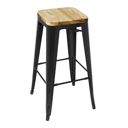GM640 Bolero stalen barkruk met houten zitting - zwart (4 stuks)