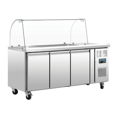 CT394 Polar U-serie GN gekoelde saladette met glazen opzetvitrine 3-deurs