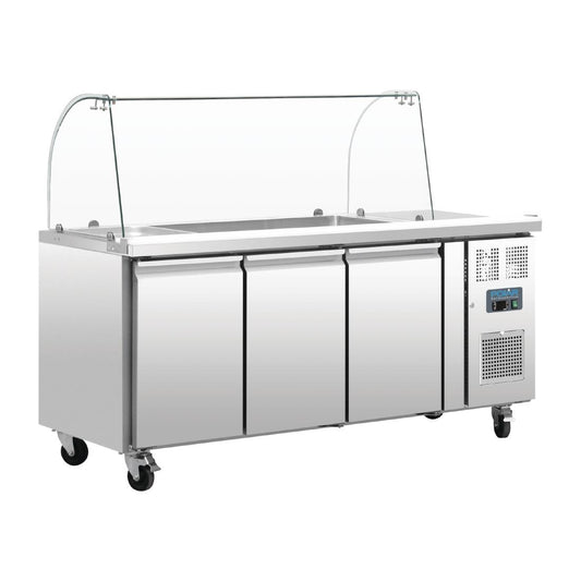 CT394 Polar U-serie GN gekoelde saladette met glazen opzetvitrine 3-deurs