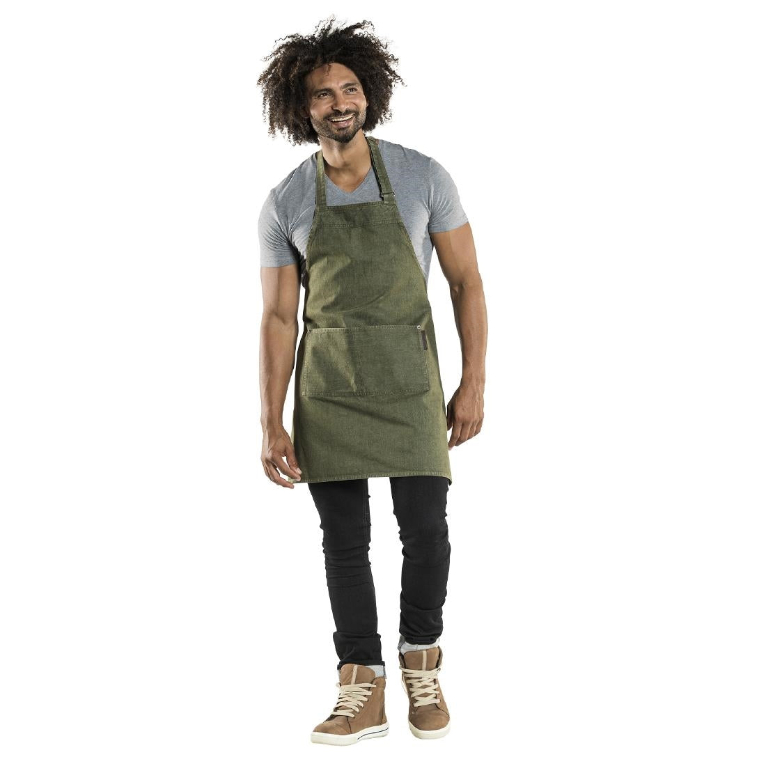 BA035 Chaud Devant Bib Schort Basis Groen Denim B70-L75 cm