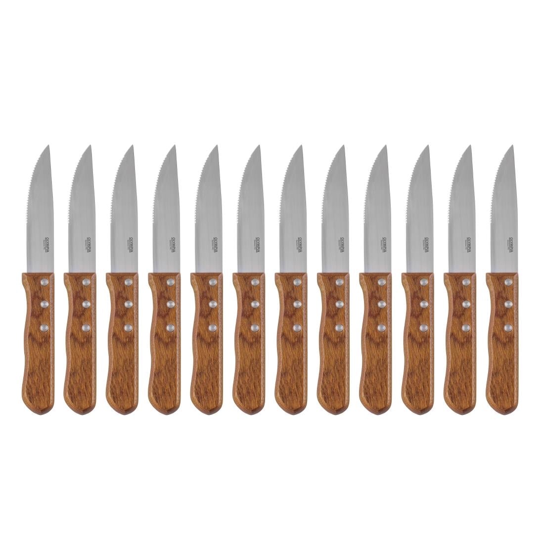 GG819 Olympia Jumbo steakmes met houten heft 25cm (12 Stuks)