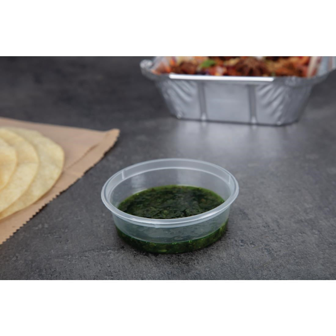 CT285 Fiesta recyclebare plastic magnetronbestendige delicatessenpotten 50ml (100 stuks)