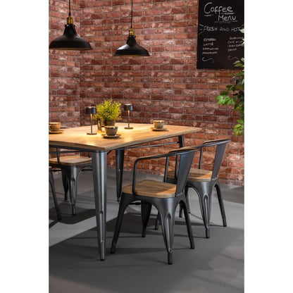 HZ805 Bolero Bistro Curve Armstoelen Met Houten Zitting Donkergrijs (4 stuks)