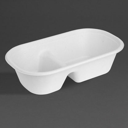 HW628 Fiesta Composteerbare Bagasse Ovale 2-Vak Container 900ml (100 stuks)