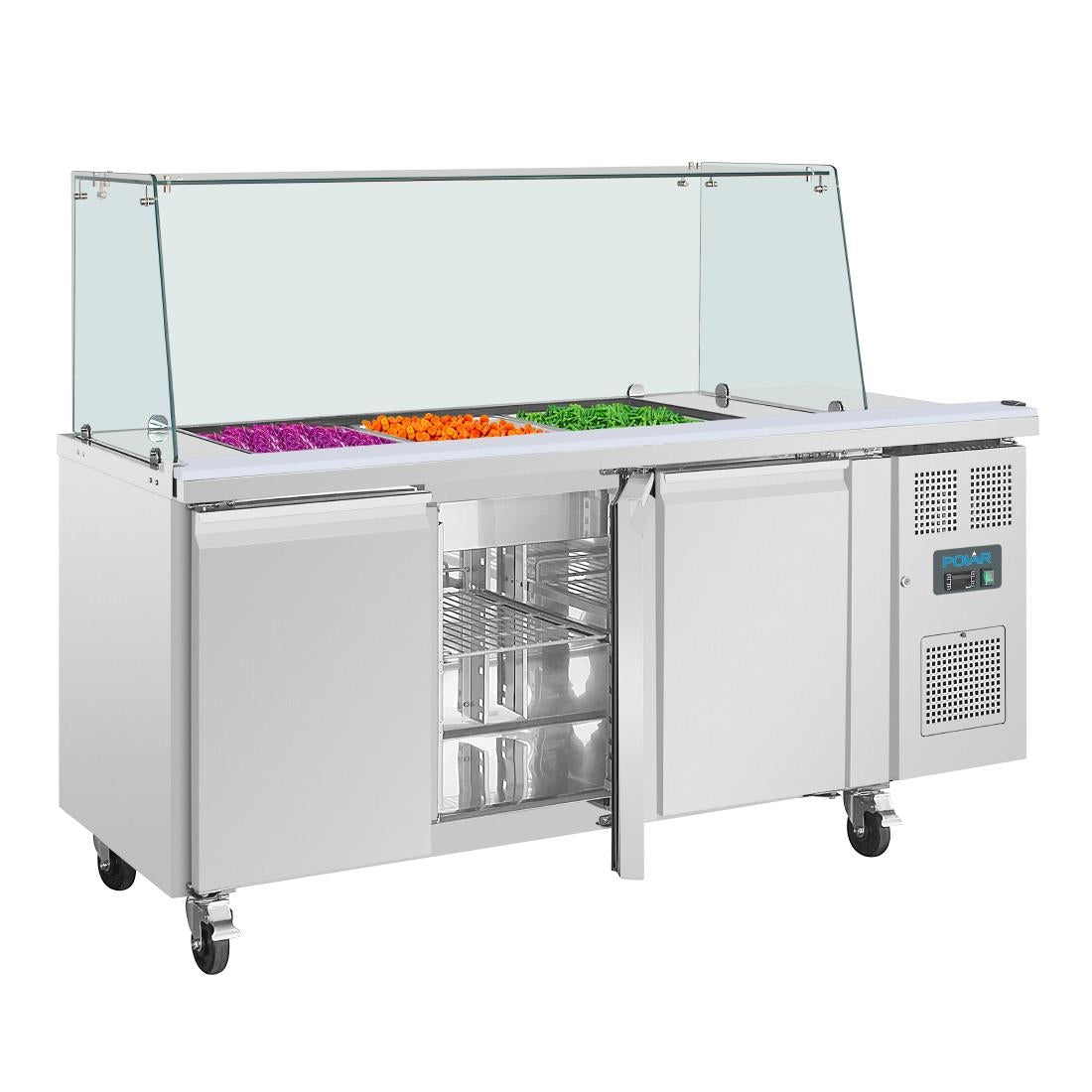 UA018 Polar U-serie driedeurs saladette met vierkant kuchscherm