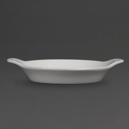 W439 Olympia Whiteware ronde gratineerschalen met handvatten 17x14cm (6 stuks)