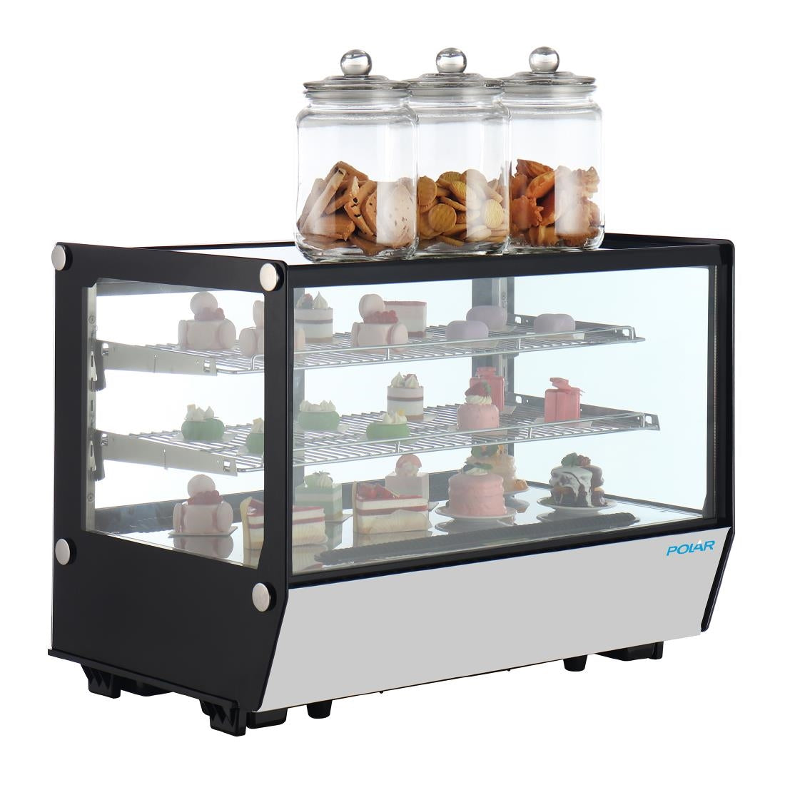 PG004 Polar G-Serie aanrecht model Display Koelkast Zwarte Vierkante Glas 160Ltr