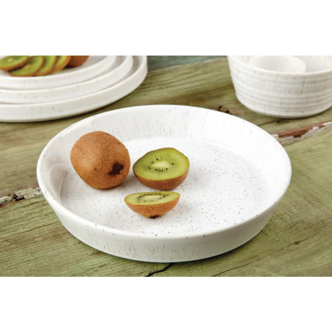 FD901 Olympia Cavolo Witte Gespikkelde Platte Ronde Kom 220mm (4 Stuks)
