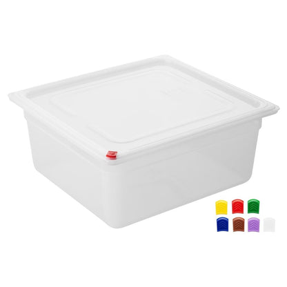 HZ351 Hygiplas Click PP GN Container 2/3 met Deksel & 7 Kleur Clips 150mm 12Ltr (4 stuks)