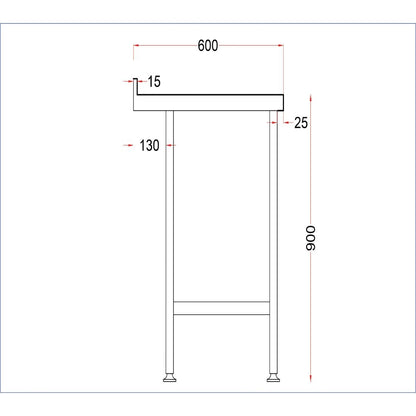 DR023 Holmes roestvrijstalen wandtafel met opstand 1500 mm