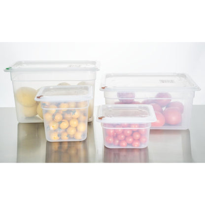 HZ351 Hygiplas Click PP GN Container 2/3 met Deksel & 7 Kleur Clips 150mm 12Ltr (4 stuks)
