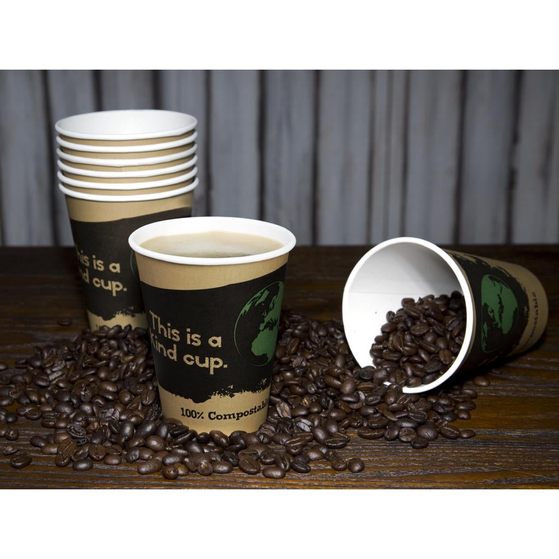 DS059 Fiesta Compostable composteerbare koffiebekers enkelwandig bruin 34cl (50 stuks)