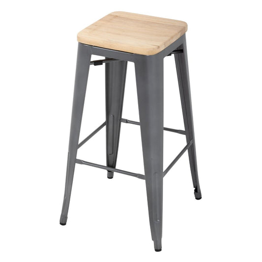 GM639 Bolero Bistro stalen barkruk met houten zitting - grijs (4 stuks)