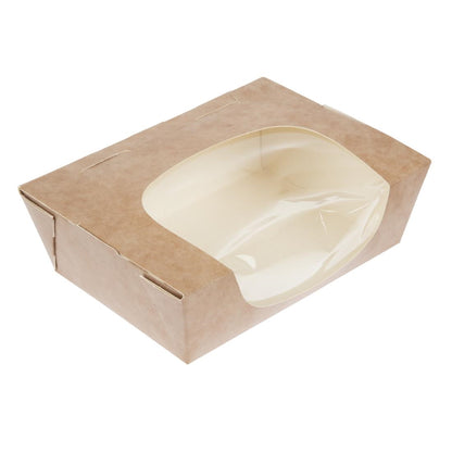 FA392 Colpac Zest kraft saladebakken met acetaat venster en insteeksluiting composteerbaar 825ml (250 stuks)