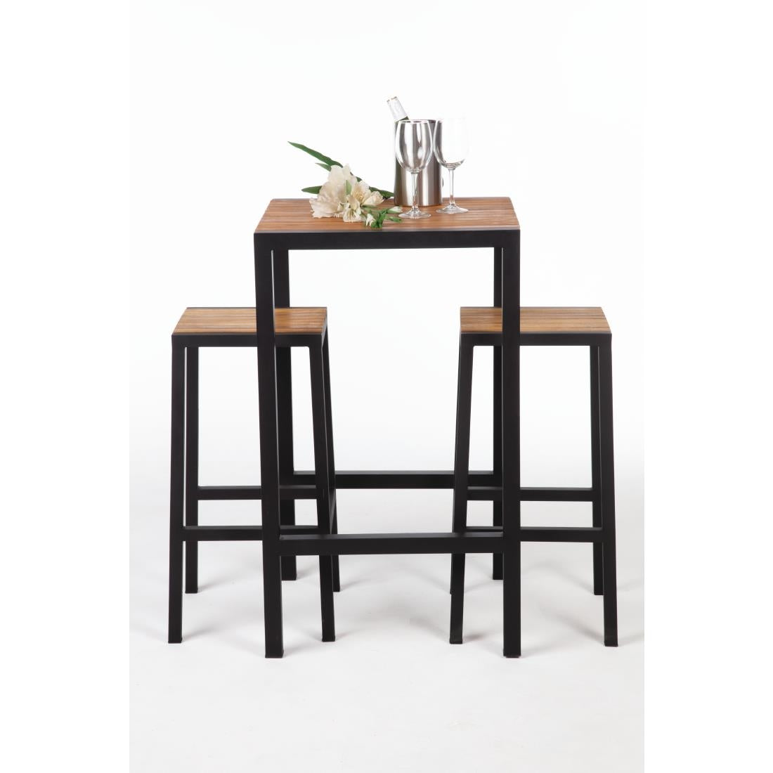 DS155 Bolero vierkante bartafel gepoedercoat staal en acaciahout 600mm