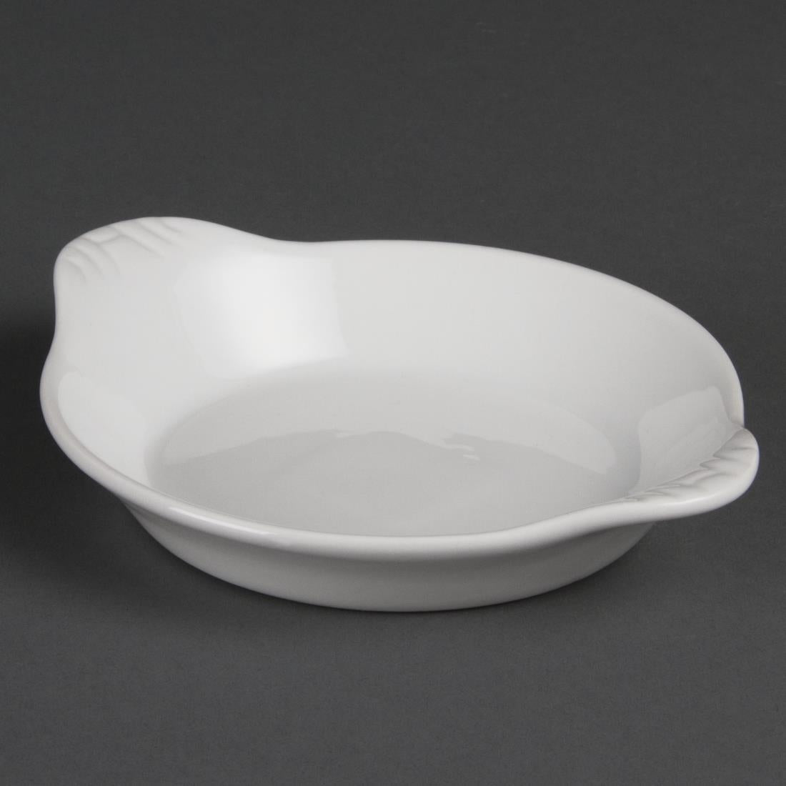 W439 Olympia Whiteware ronde gratineerschalen met handvatten 17x14cm (6 stuks)