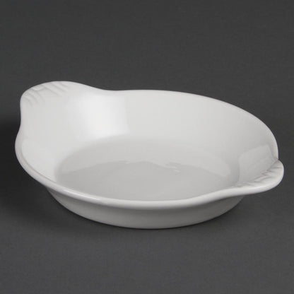 W439 Olympia Whiteware ronde gratineerschalen met handvatten 17x14cm (6 stuks)