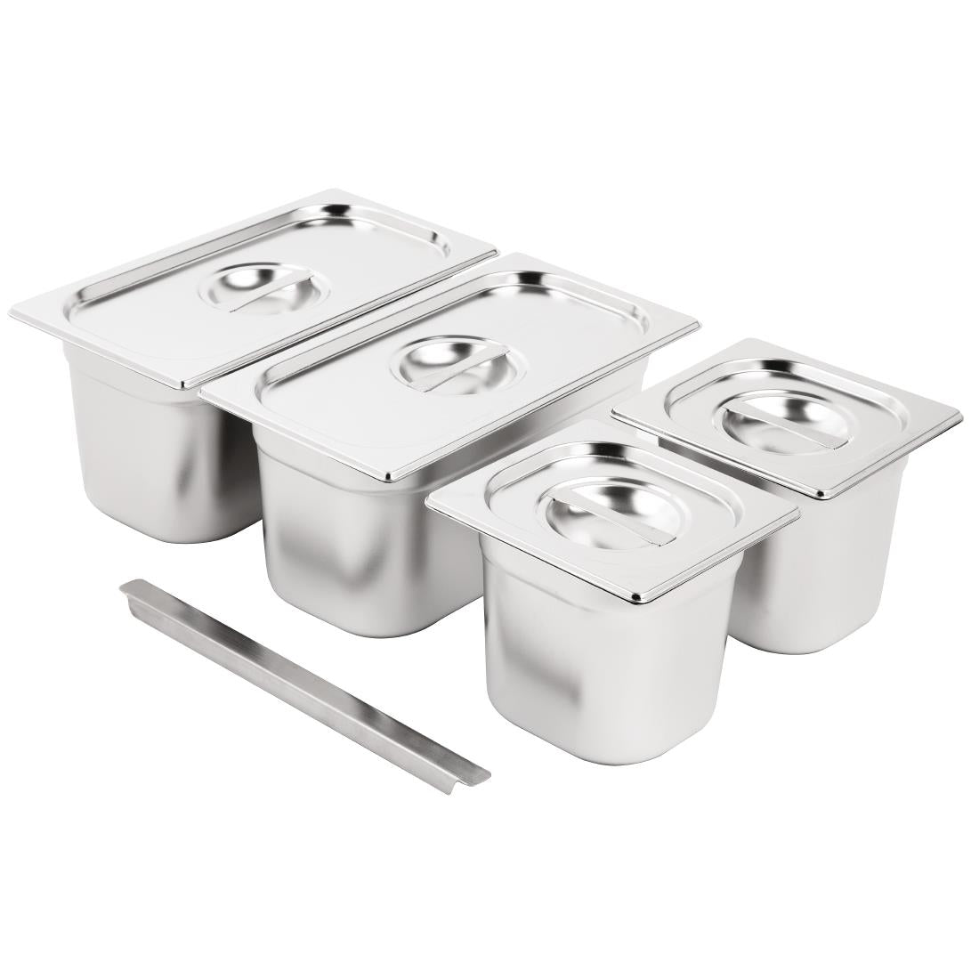 SA249 Vogue RVS Gastronorm Bakken Set 2x 1/3 2x 1/6 Met Deksels
