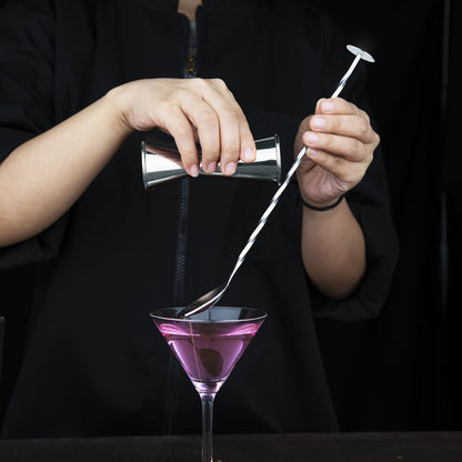 K474 Olympia RVS gedraaide cocktaillepel met stamper 27cm