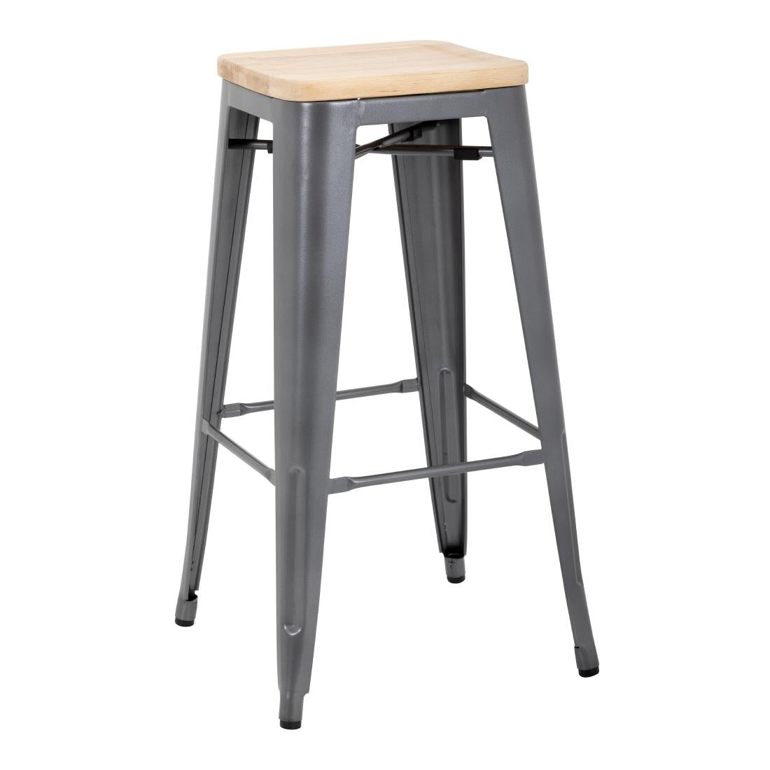 GM639 Bolero Bistro stalen barkruk met houten zitting - grijs (4 stuks)