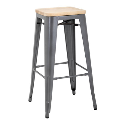 GM639 Bolero Bistro stalen barkruk met houten zitting - grijs (4 stuks)