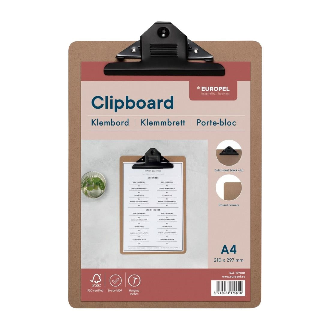 HU468 Europel Klembord A4 Portret Hout 210 x 297 Mm