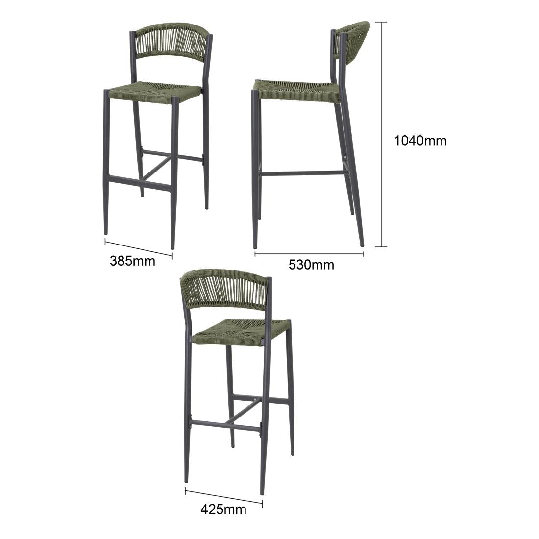 HZ595 Bolero Eden PE gevlochten rattan outdoor barkrukken groen (2 stuks)